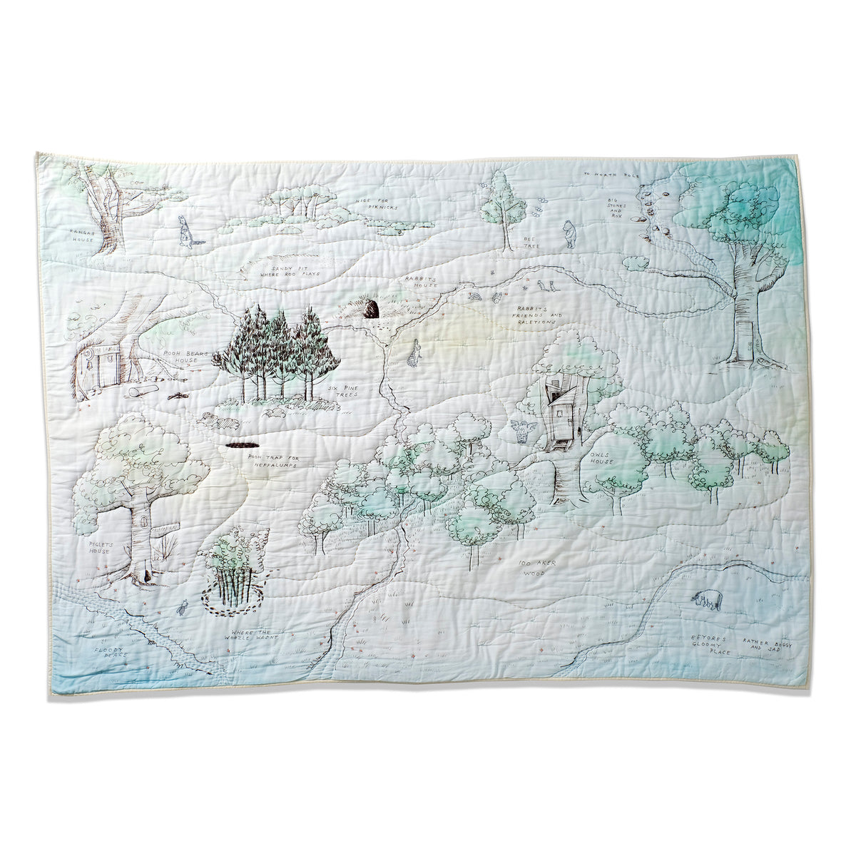 A quilted map of Winnie the Pooh's Hundred Acre Wood
