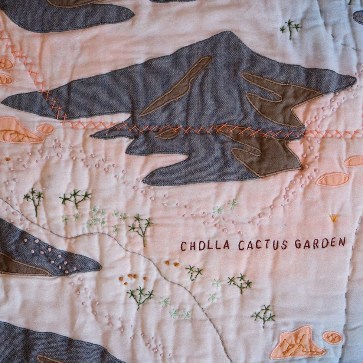 cholla cactus garden on the Joshua Tree Quilt